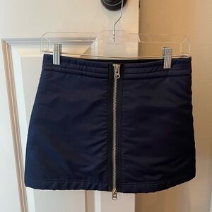 ZARA Navy Contrast Nylon A-line High Waisted Satin Mini Skirt With Front Zip